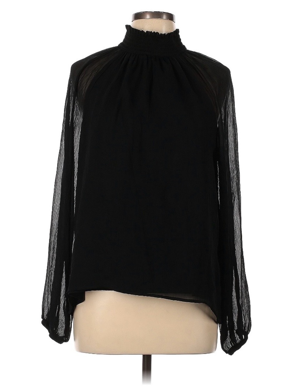 Joie Black Sheer Long Sleeve Smocked Neck Blouse